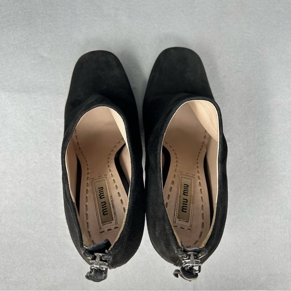 Miu Miu Black suede chunky high heel pumps booties shoes, size 37/US 7 - Picture 7 of 10